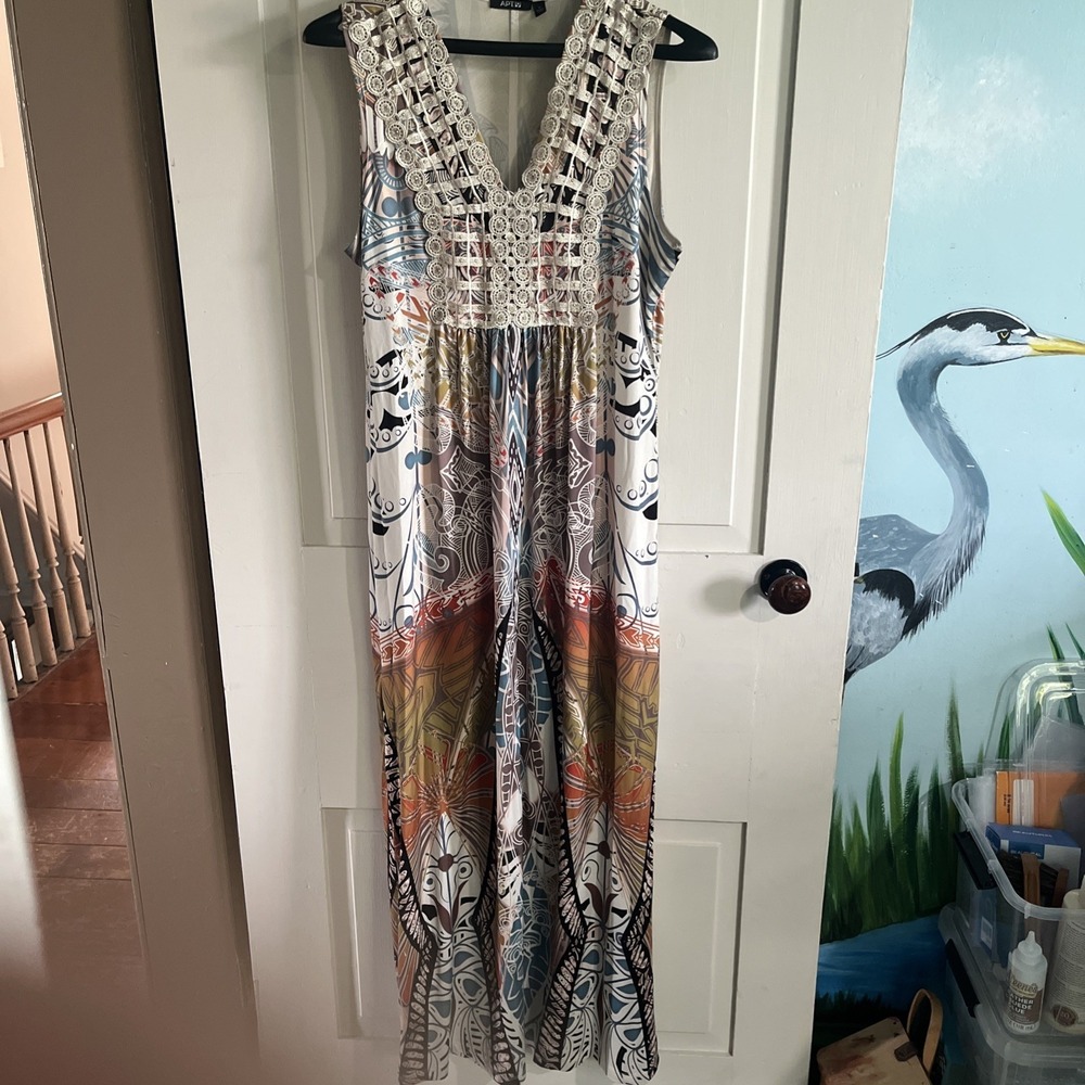 Apt. 9 Women's Maxi Dress Embellished Abstract  Size M Boho Floral Jersey